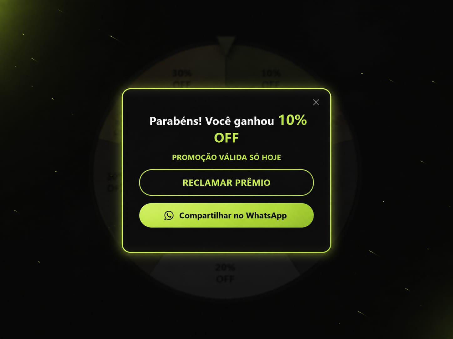 Tela de resultado da roleta promocional criada pela MB Studio
